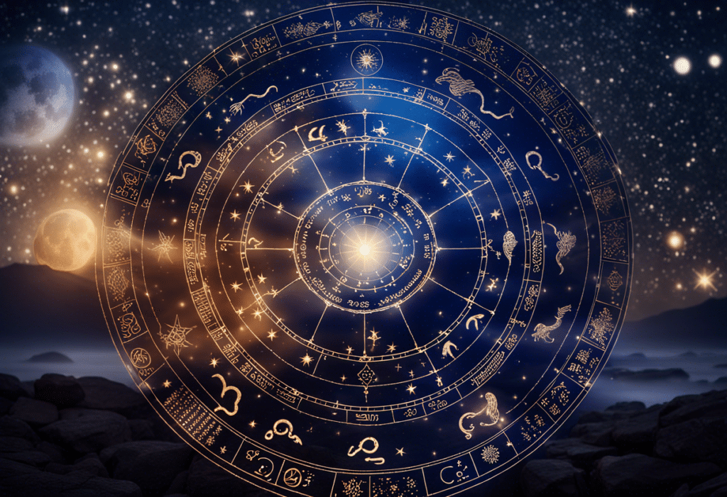 Ciel étoilé avec signes astrologiques indiens