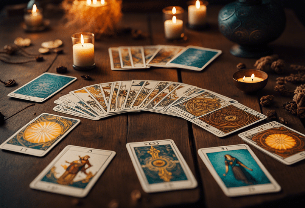 Cartes de tarot disposées prêtes pour la cartomancie