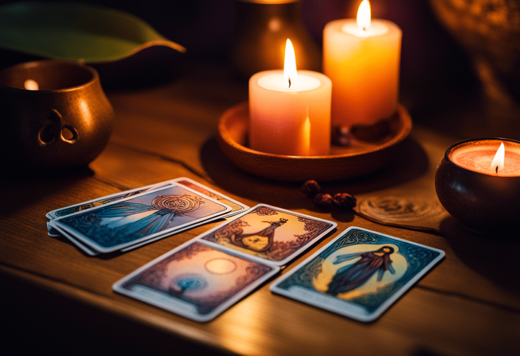 Cartes de tarot et oracles sur une table